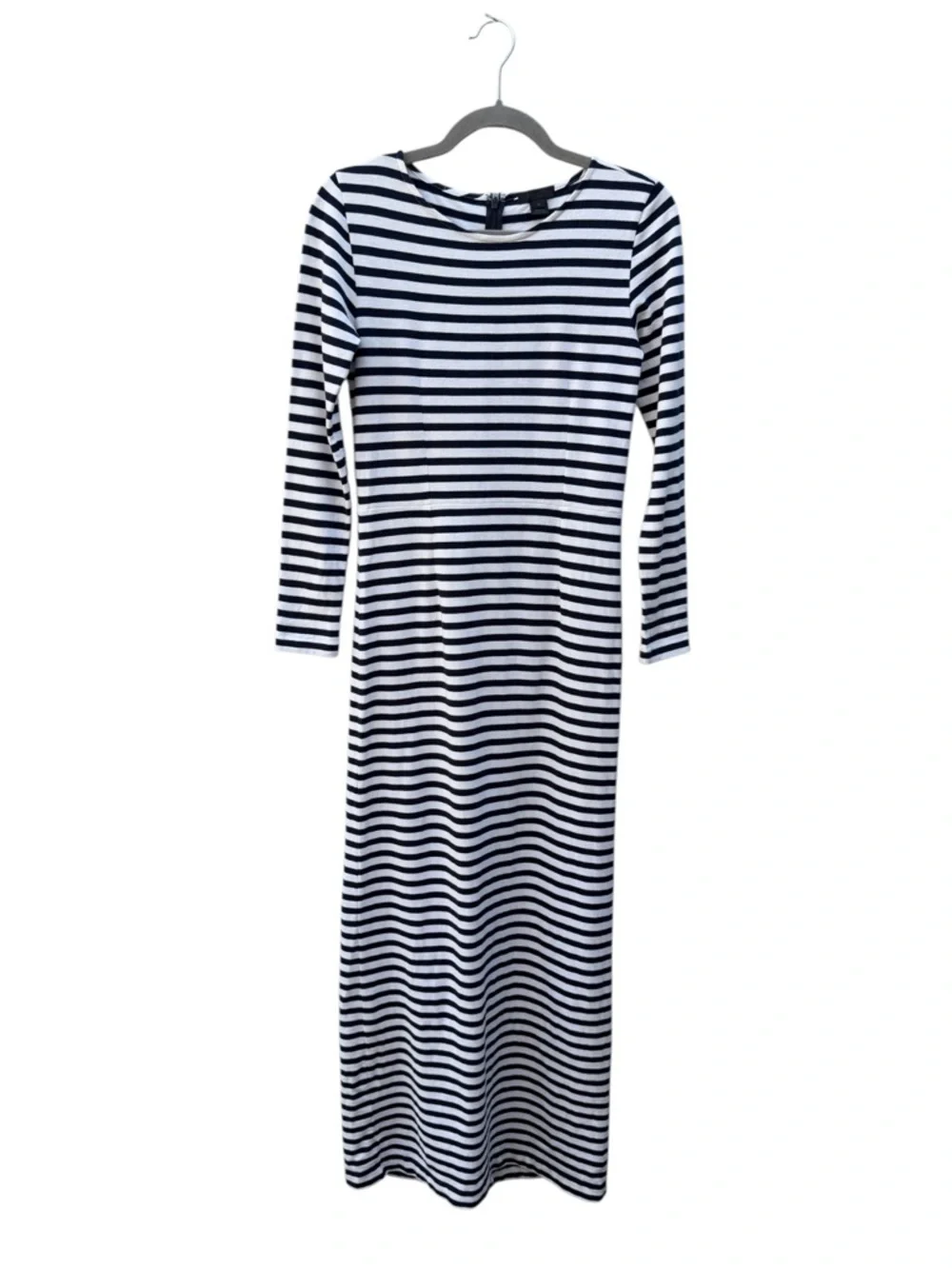J.Crew Collection Size 0 Navy & White Striped Cotton Knit Maxi Dress